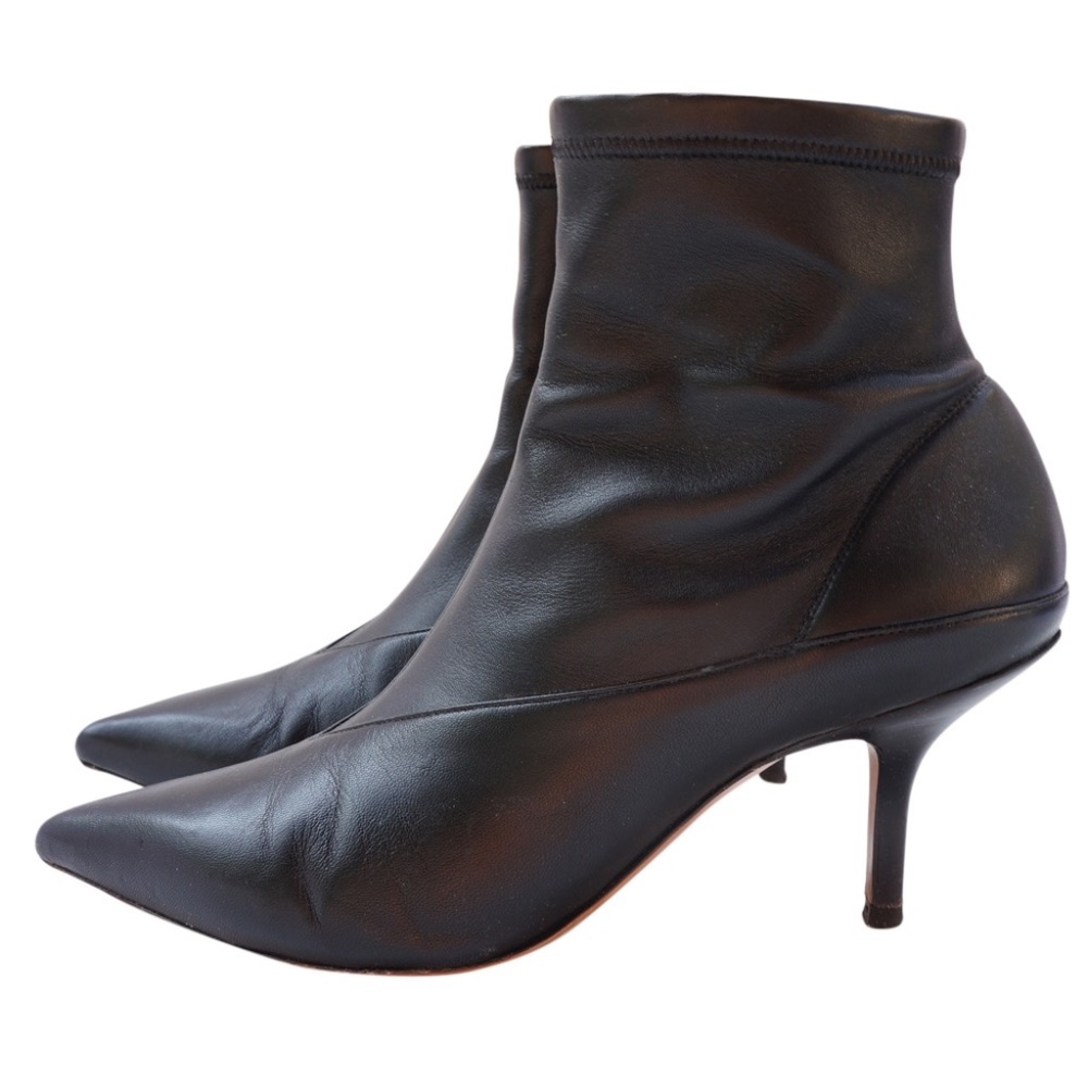 Celine V Neck Leather Ankle Sock Boots